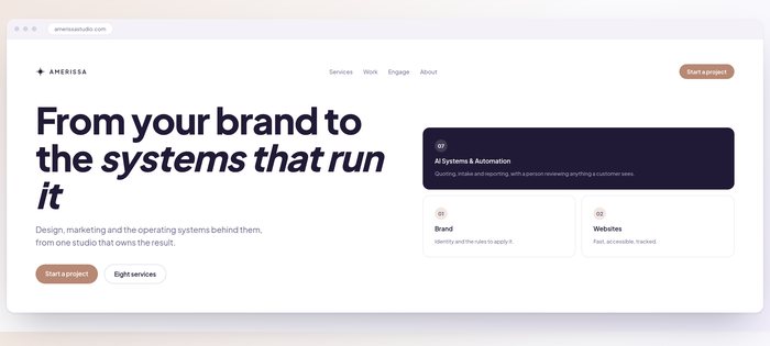 A marketing site designed by the studio, shown in a browser window.